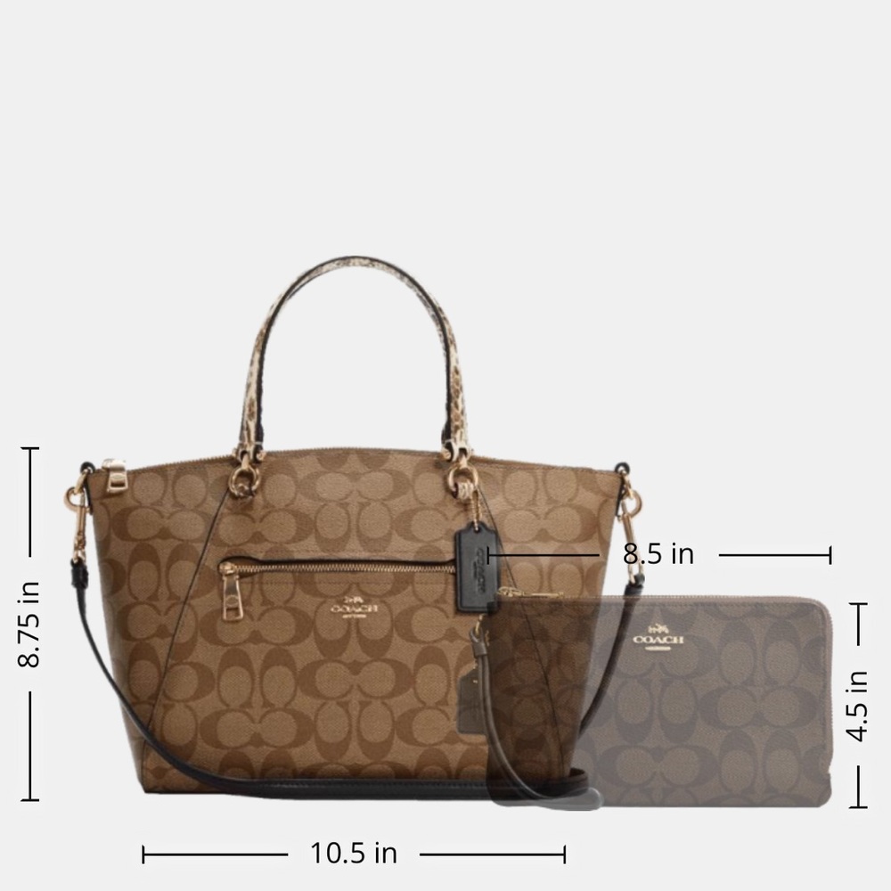 COACH Prairie Satchel / Shoulder In Colorblock Signature Canvas Khaki/Black NWT - Picture 10 of 16
